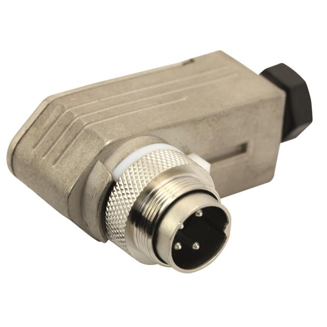 7 Position Circular Connector Plug Housing Free Hanging (In-Line), Right Angle Backshell, Coupling Nut
